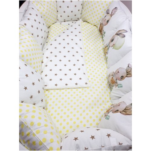 Бортики в детскую кроватку для новорожденных с одеялом и постельным бельем Зайка комплект в детскую кроватку с бортиками одеялом подушкой балдахином limetime 15 предметов бортики для новорожденных
