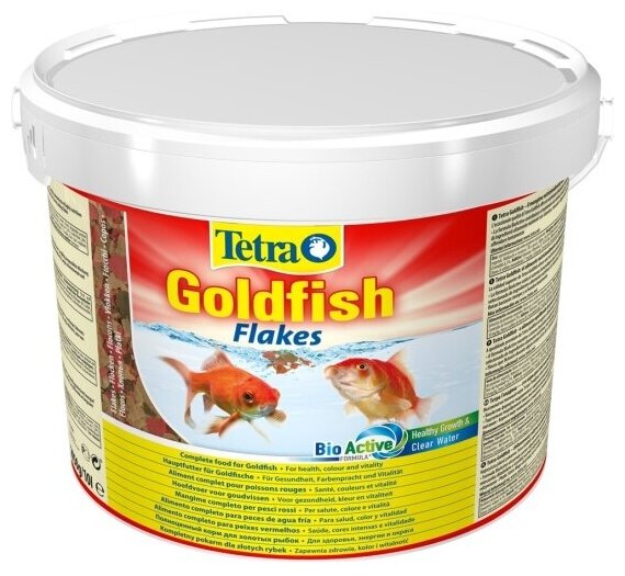 Корм для всех видов золотых рыбок и холодноводных рыб Tetra Goldfish Flakes хлопья, 10 литров