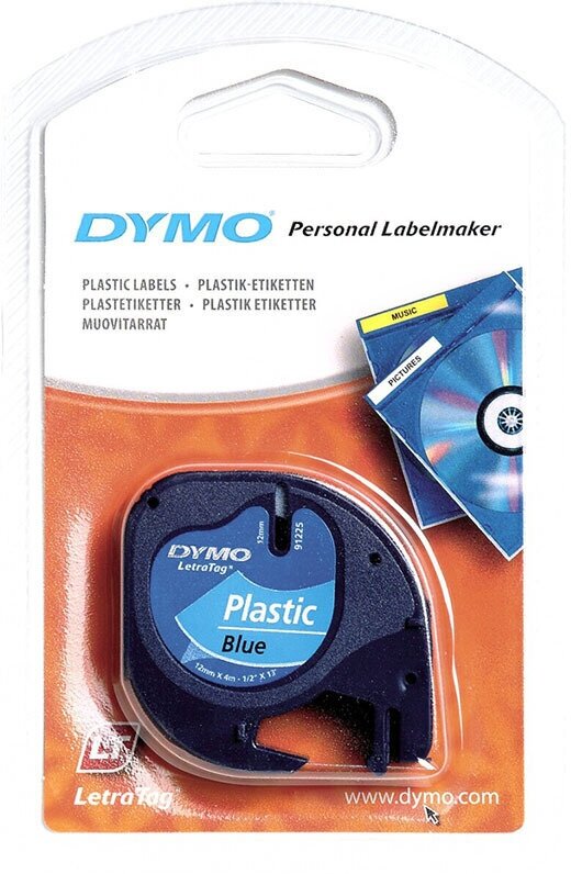 Картридж Dymo, с прочной лентой, для принтера LetraTag, пластик, черный шрифт, 12 мм х 4 м, блистер Синий