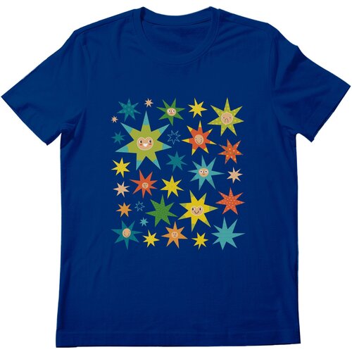 Женская футболка «Дудл звездочки - яркий принт» (XL, темно-синий)