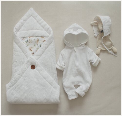 Изображение товара Комплект из муслина, 3 предмета, белый, 62 размер (0 до 3 мес), MAMINY ZAPISKY