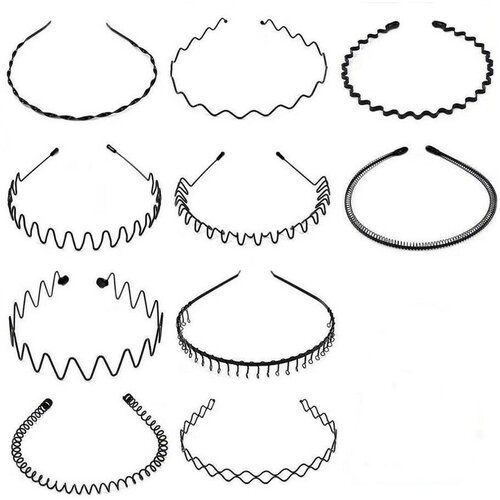 Ободок для волос мужской и женский пружинка черный тонкий гребень простой обруч 1190₽