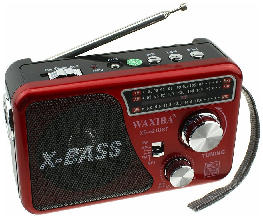 Радиоприемник WAXIBA XB-521URT аккумулятор 18650 фонарь FM 88-108MHz USB SD (РП-521)