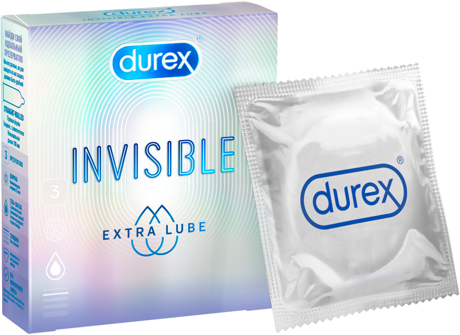 Презервативы Durex Invisible Extra Lube из натурального латекса ультратонкие 3 шт