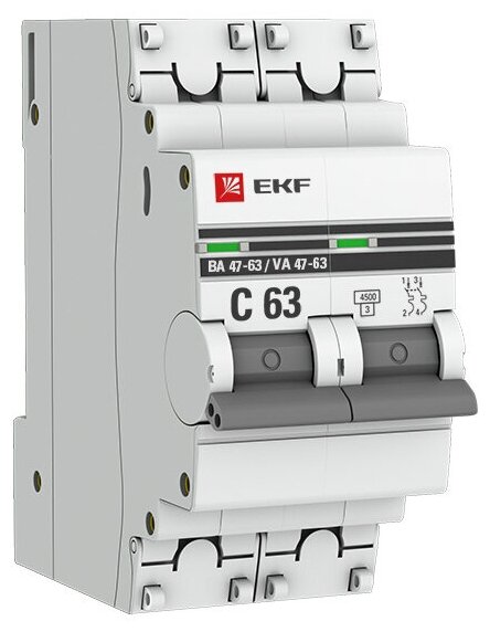 Автоматический выключатель 2P 63А (C) 4,5kA ВА 47-63