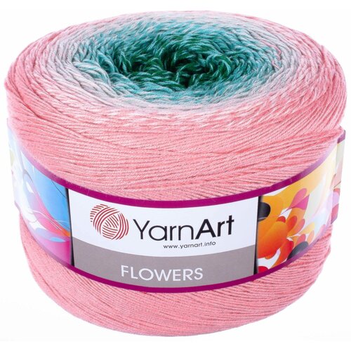 пряжа yarnart flowers синий желтый сиреневый 257 55%хлопок 45%акрил 1000м 250г 3шт Пряжа YarnArt Flowers коралл-бирюза (292), 55%хлопок/45%акрил, 1000м, 250г, 3шт