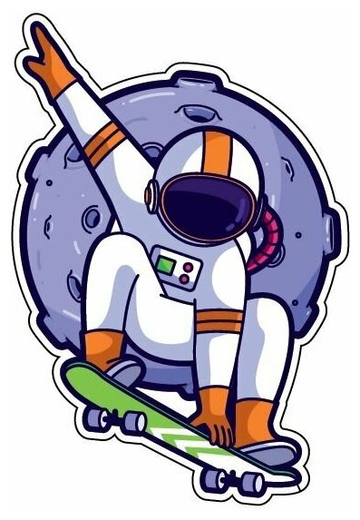 Наклейка Космонавт на скейте 10х15 см