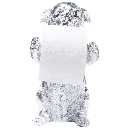 фото Kare design держатель для туалетной бумаги mops, коллекция "мопсы" 21*31*17, полирезин, серебряный