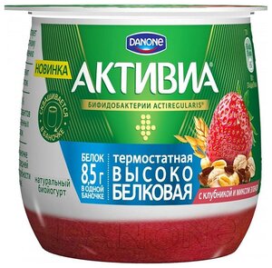 Фото Йогурт Активиа термостатный с клубникой и миксом злаков 2.4%, 170 г