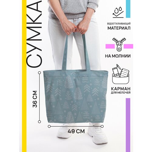 фото Сумка тоут joyarty повседневная, текстиль, внутренний карман, голубой, белый