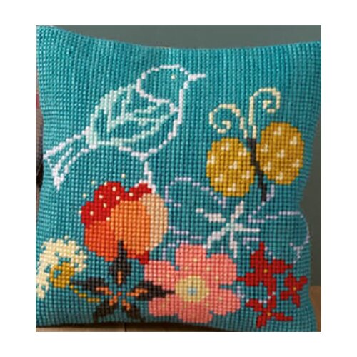фото "vervaco" наборы для вышивания 1200 "подушка" pn-0157118 "птица и бабочка"
