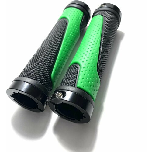 Ручка руля 130 мм (пара) черная с цветными вставками (зеленый) и алюминиевыми наконечниками