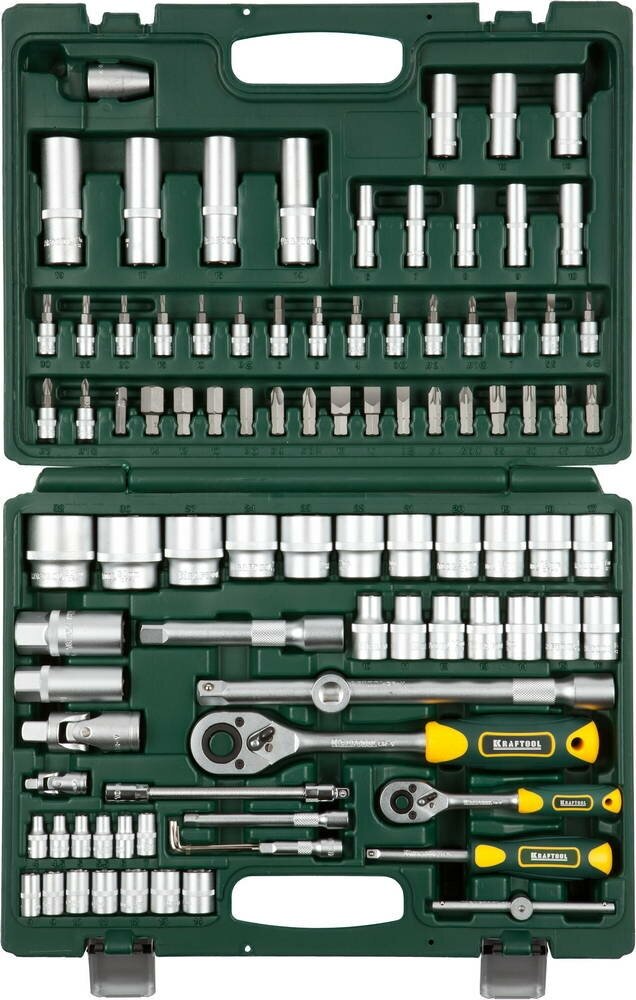 фото KRAFTOOL X-Drive 94, 94 предм.(1/2″+1/4″), Универсальный набор инструмента (27883-H95)