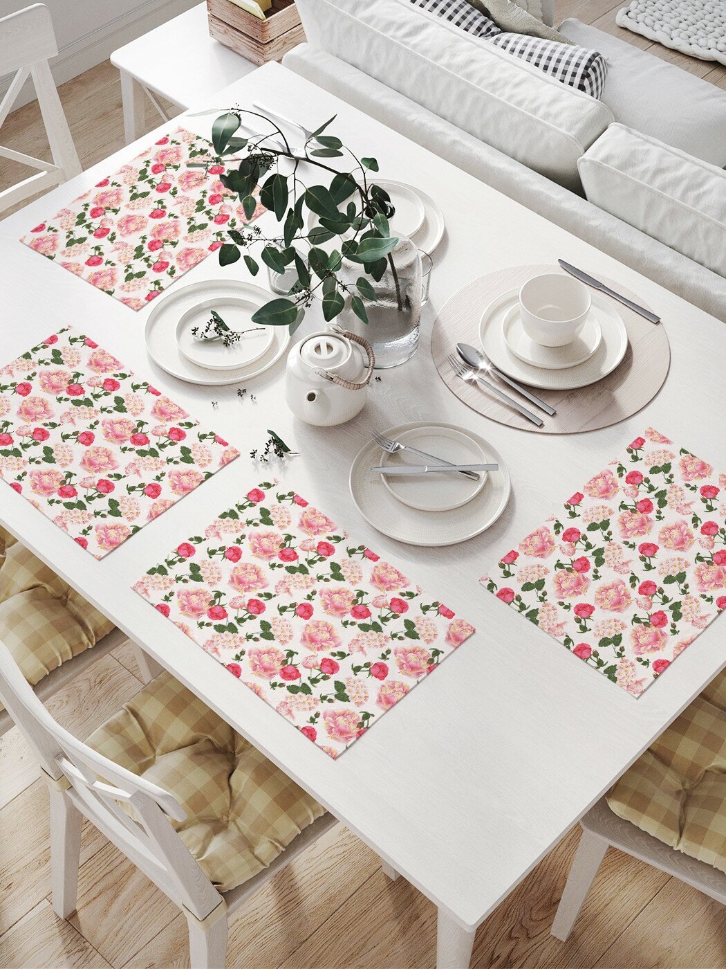 Салфетки на стол для сервировки прямоугольные, плейсмат JoyArty "Королева цветов", 32x46 см, в комплекте 4шт.