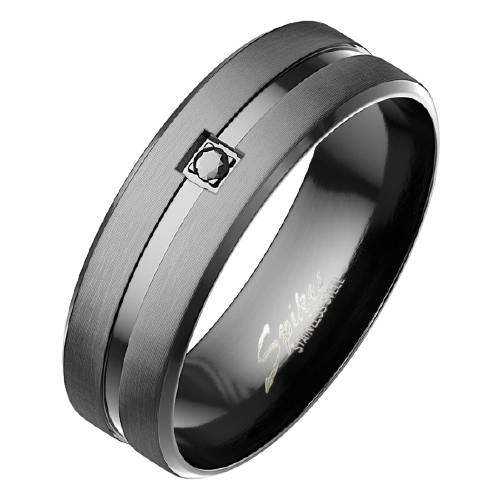 Матовое мужское кольцо из стали с надписью для повседневного использования с пазом и скошенными краями Spikes, размер 20