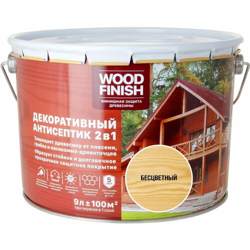 Антисептик DEKART Wood Finish полуматовый бесцветный 9 л