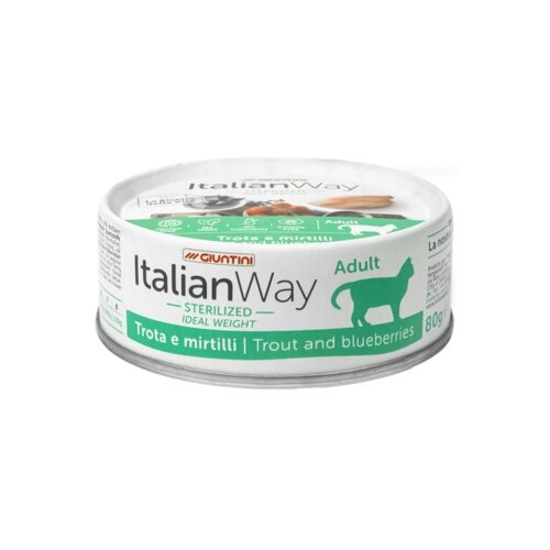 ITALIAN WAY CAT ADULT STERILIZED IDEAL WEIGHT безглютеновые диетические для взрослых кастрированных котов и стерилизованных кошек с форелью и черникой (80 гр)