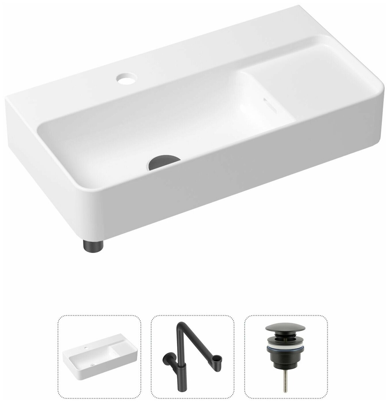 Комплект 3 в 1 Lavinia Boho Bathroom Sink 21520535: накладная фарфоровая раковина 60 см, металлический сифон, донный клапан