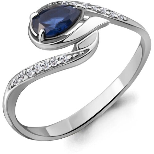 фото Серебряное кольцо aquamarine а65781б с фианитом и гидротермальным сапфиром, размер 16,5 diamant-online