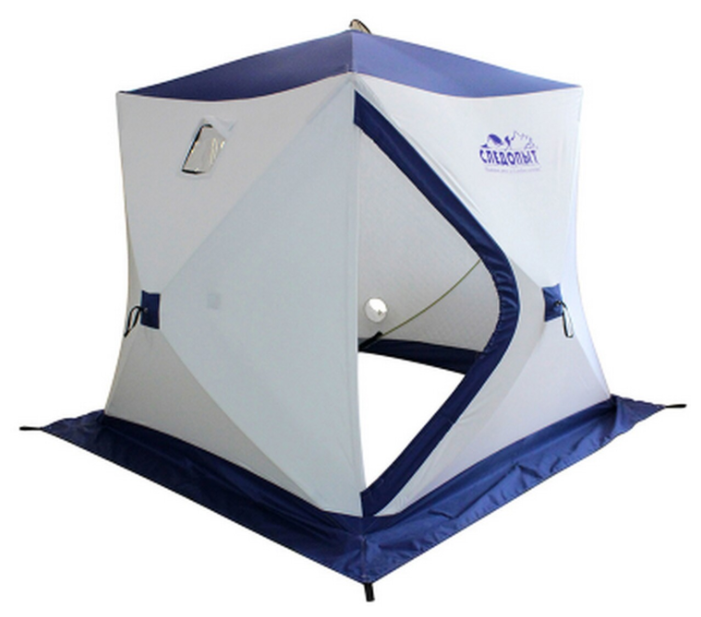 Палатка зимняя куб следопыт 2,1 х2,1 м, Oxford 210D PU 1000, S по полу 4,4 кв. м, цв. синий/белый