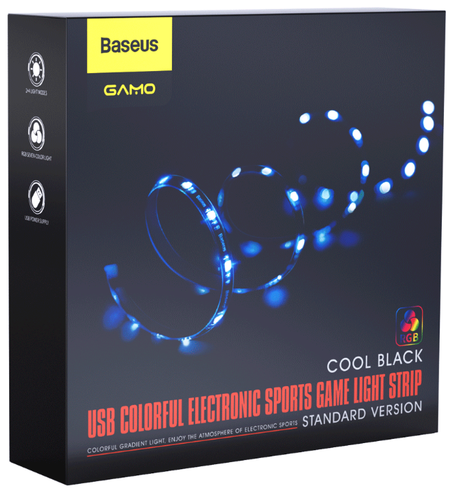 Светодидная лента Baseus Cool Black USB Colorful Electronic Sports Game, стандартная версия (RGB), черная - фотография № 5