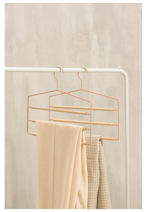 SAVANNA Вешалка для брюк и юбок многоуровневая SAVANNA Wood, 3 перекладины, 37×32×1,1 см, цвет розовый - фотография № 1
