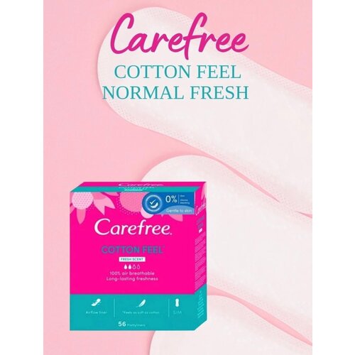 Прокладки женские гигиенические ежедневные, Carefree Cotton Feel, Normal, Fresh, 56 шт.