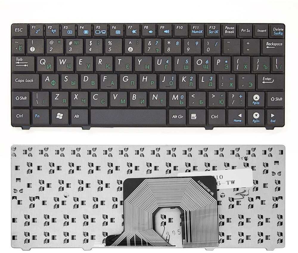 Клавиатура для ноутбука Asus Eee PC 900HA 900SD S101 T91 T91M T91MT Series. Плоский Enter Черная без рамки. PN: V100462AS1.