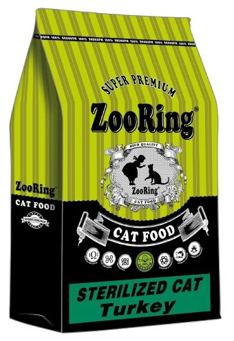 ZOORING STERILIZED CAT TURKEY для взрослых кастрированных котов и стерилизованных кошек с индейкой (1,5 кг)