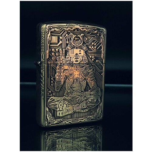 Зажигалка бензиновая Zippo(Armor) Крипто Самурай Custom Латунь с глубокой объемной гравировкой