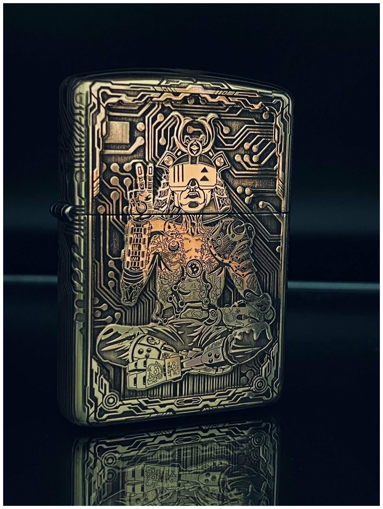 Зажигалка бензиновая Zippo(Armor) Крипто Самурай Custom Латунь с глубокой объемной гравировкой