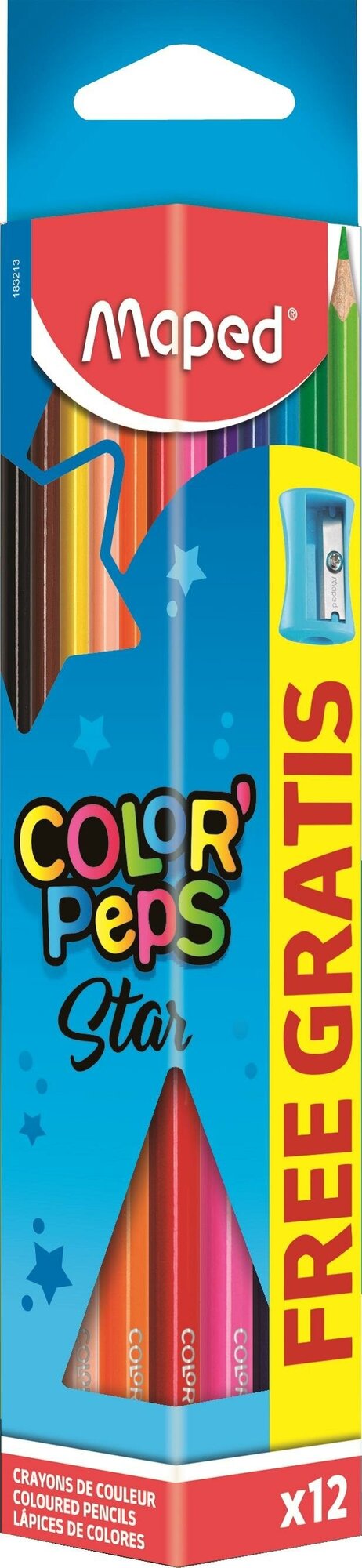 Карандаши цветные Maped COLOR'PEPS STAR,3хгр, дерево,12цв/наб, точилка,183213