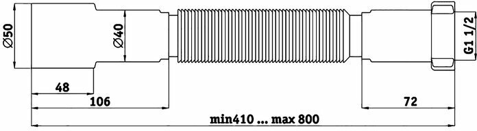 Гофросифон K106, 1 1-2 х 40-50 мм, без выпуска, L- 366-776 мм - фотография № 2