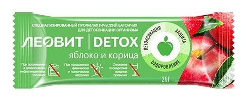 Фруктовый батончик ЛЕОВИТ Detox без сахара яблоко и корица
