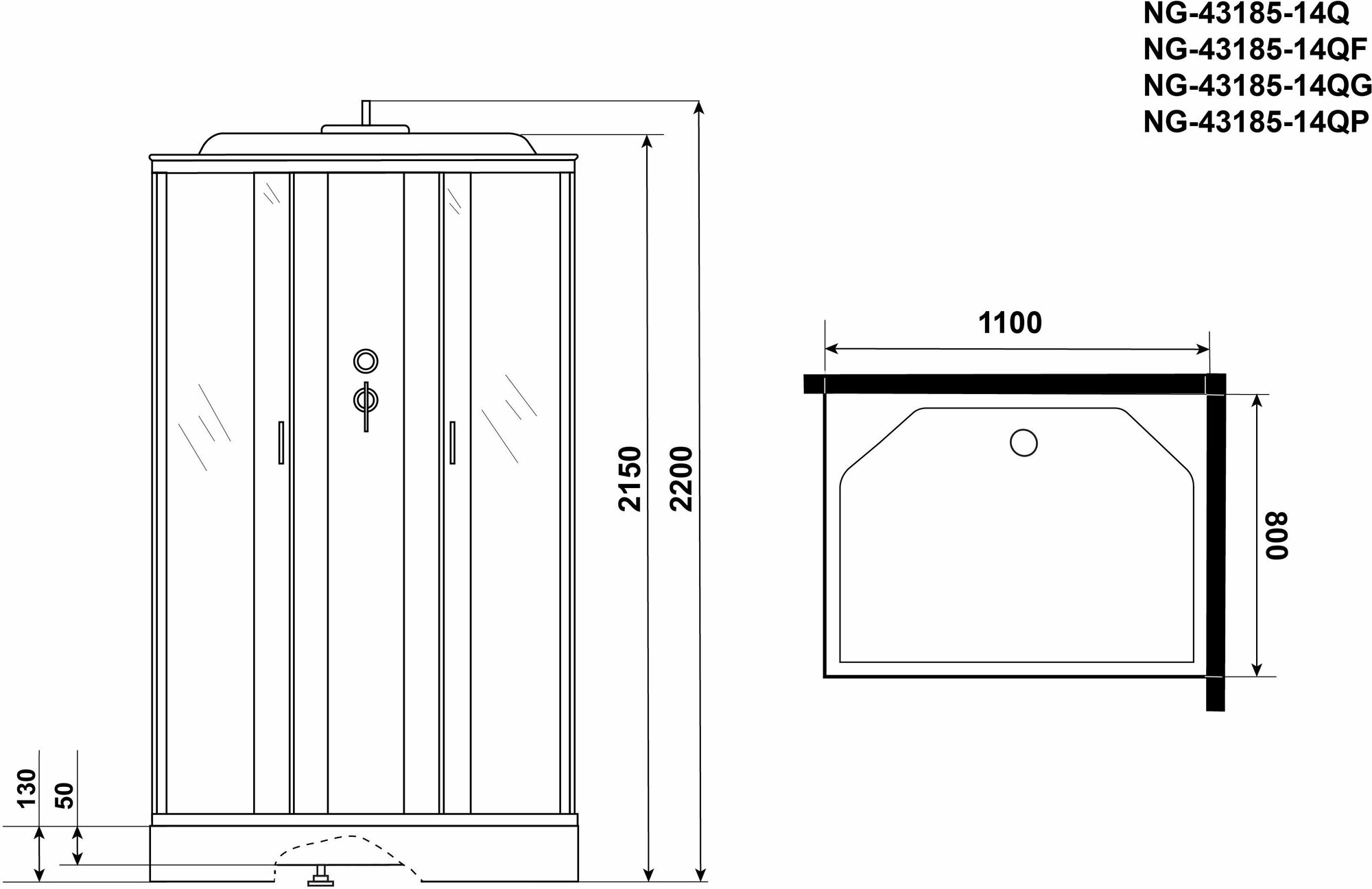 Душевая кабина Niagara NG-43185-14QP (1100х800х2150) низкий поддон (13см) стекло матовое - фотография № 3