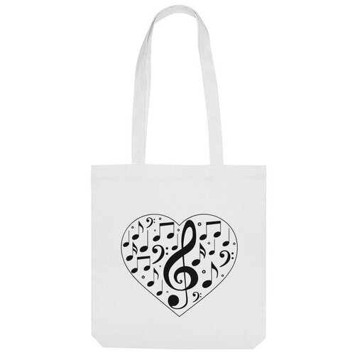 мужская футболка музыка сердце скрипичный ключ и ноты в сердце 2xl красный Сумка шоппер Us Basic, белый