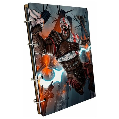 Тетрадь со сменными блоками на кольцах, A5 120 листов с деревянной обложкой игры god of war ragnarok - 54
