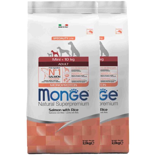 Monge Dog Monoprotein Mini корм для взрослых собак мелких пород лосось с рисом 2,5 кг х 2шт.