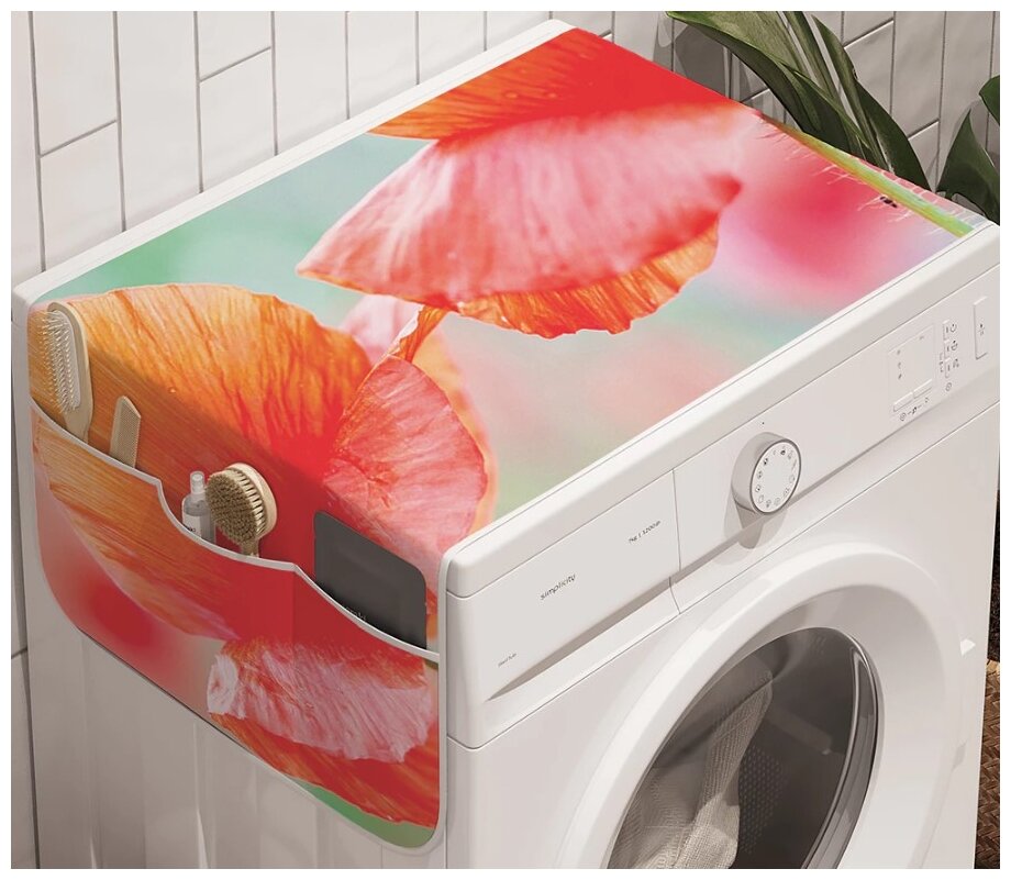 Чехол накидка для стиральной машины Ambesonne с рисунком "Улыбающиеся цветы" 45 на 120см - фотография № 1