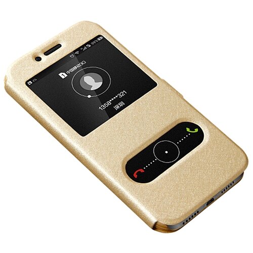 фото Чехол-книжка mypads для samsung galaxy j3 prime с окошком для входящих вызовов и свайпом золотой