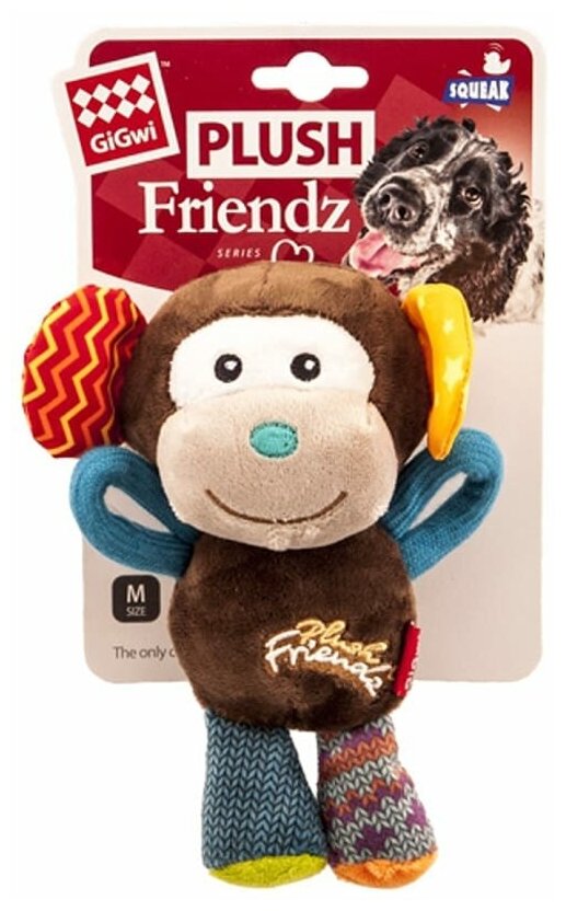 GiGwi Игрушка для собак Обезьянка Plush Friendz с пищалкой 16 см - фото №5