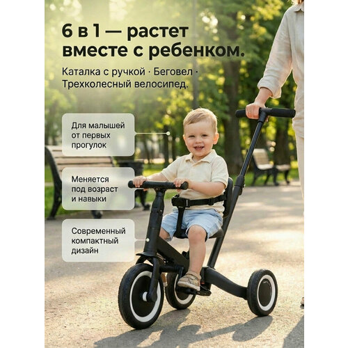 фото Детский беговел-велосипед 6в1 с родительской ручкой, черный - tr008-black r-wings