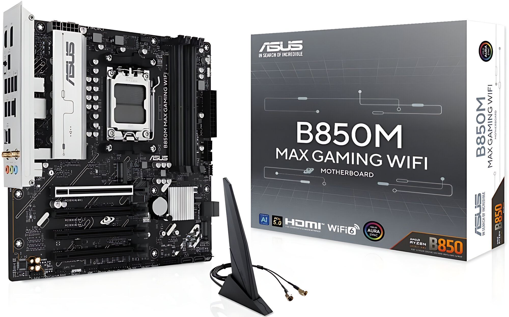 Материнская плата ASUS B850M MAX GAMING WIFI (AM5/AMD B850/4xDDR5/4xPCI-Ex16/3xM.2/SB7.1/Wi-Fi/BT/GLAN/DP/HDMI/mATX)