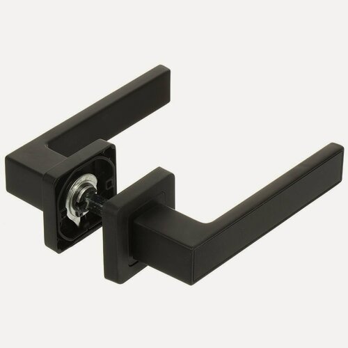 Изображение товара Ручка дверная Code Deco H-22111-A-BLM/B, раздельная, черная, алюминий, на квадратной розетке, 2 штуки в комплекте