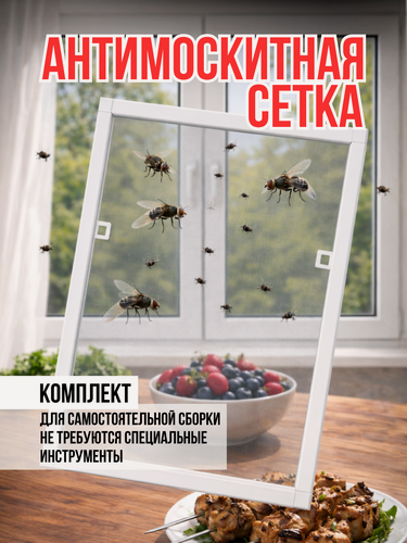 Изображение товара Москитная сетка 880х880 мм, на окна и двери, комплект для самостоятельной сборки, белая рамка