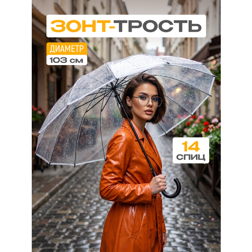 Зонт-трость ЭВРИКА подарки и удивительные вещи, бесцветный, белый
