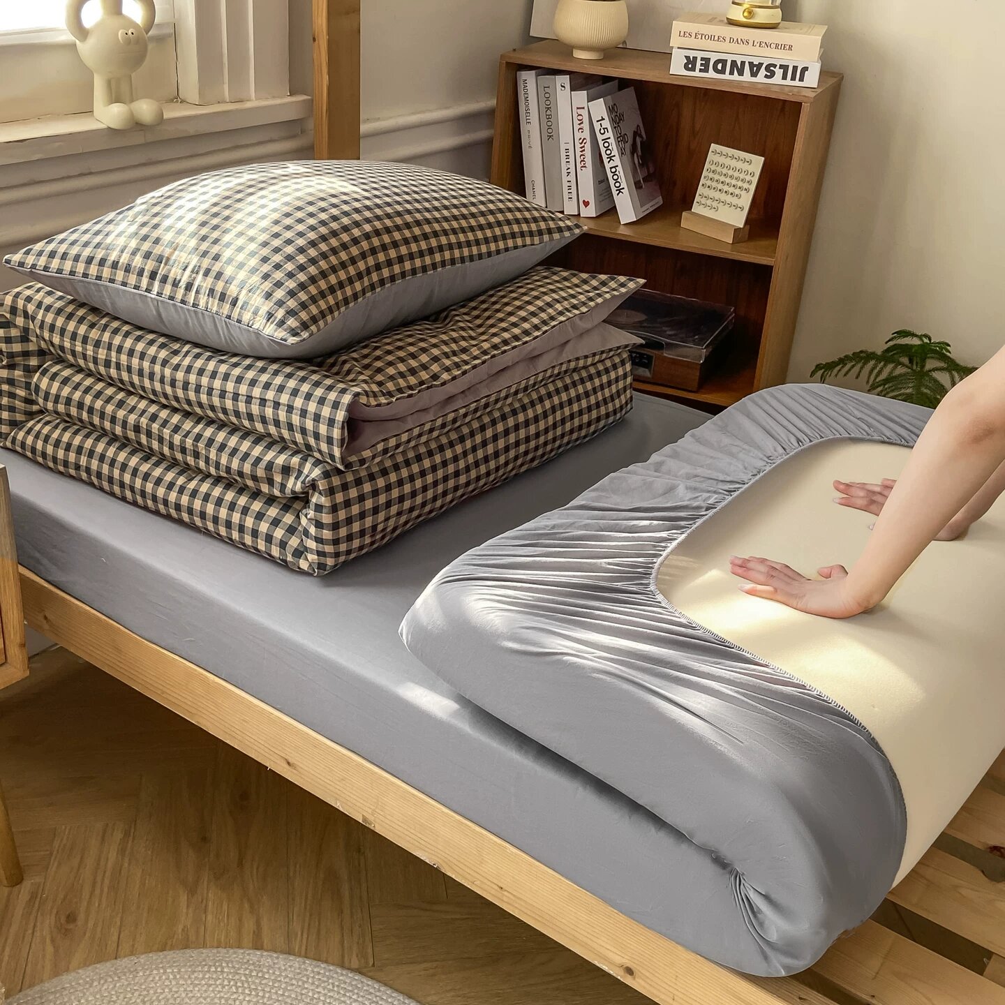 Комплект постельного белья MUJI из 100% хлопка, состоящий из четырех предметов, пододеяльник из двойного стираного