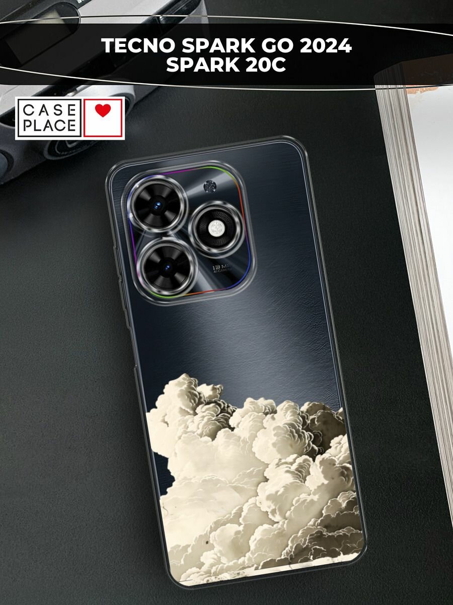 Чехол на Tecno Spark Go 2024/Spark 20C / Текно Спарк Го 2024/Спарк 20C с принтом Гравюра с облаками, прозрачный