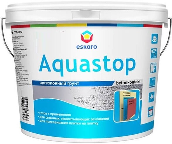 Грунт Адгезионный Eskaro Aquastop Contact Betonkontakt 1.5кг Белый для Внутренних и Наружный Работ / Эскаро.