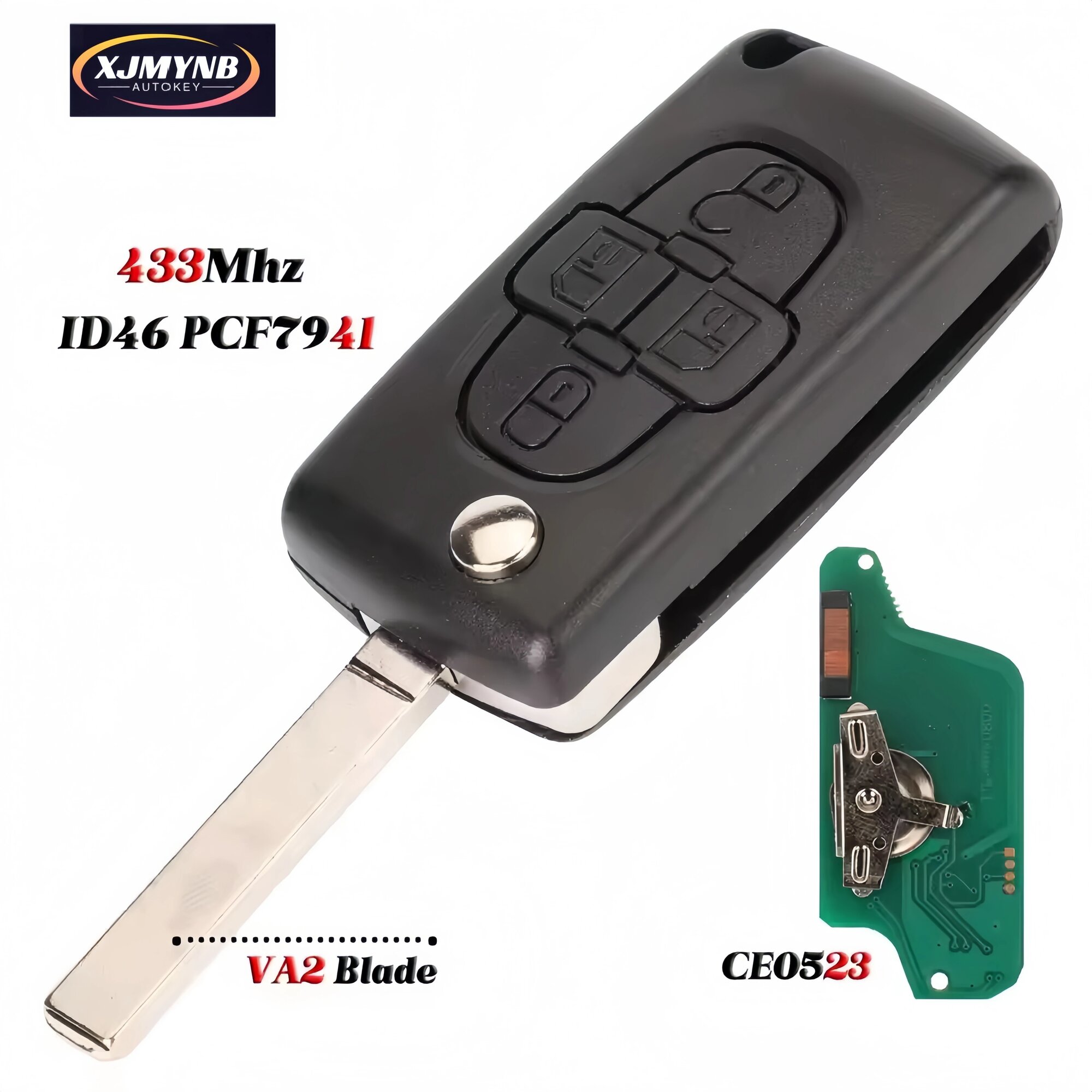 XJMYNB ASK FSK откидной дистанционный ключ от автомобиля для 4BTN CE0523 VA2, For Peugeot FSK